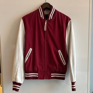 Frank & Oak Red and White Bomber/Varsity Jacket